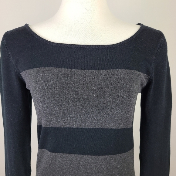 Le Chateau Black & Gray Striped Long Knit Sweater - Picture 2 of 16